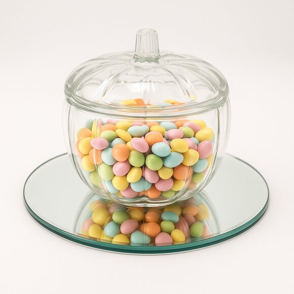 Elegant Clear Glass Pumpkin Jar with Lid – Fall Décor Candy Dish Centerpiece - Picture 1 of 4